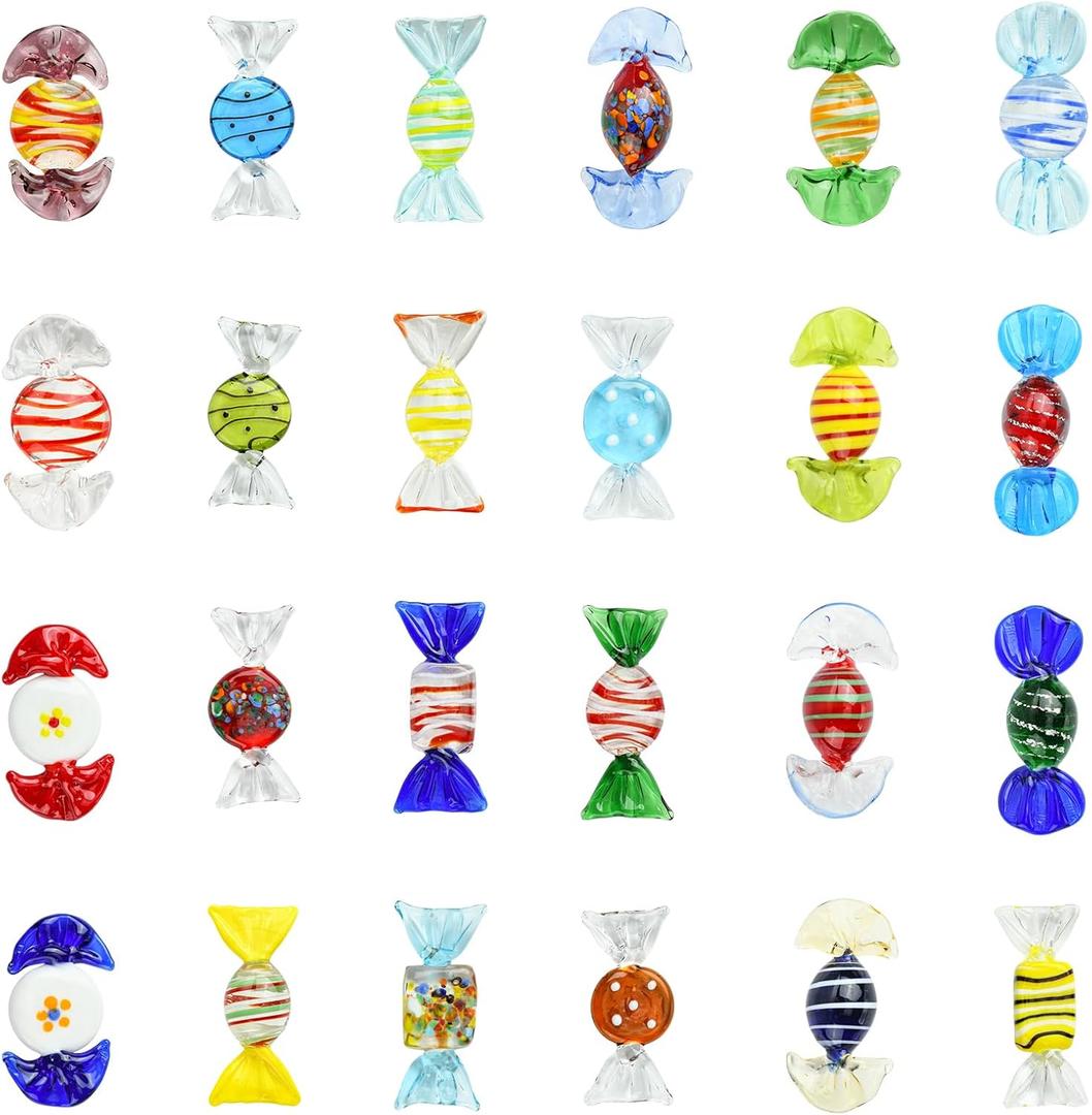 24 Pcs Vintage Glass Candy Handmade Glass Sweets Ornament for Home Party Wedding Festival Decorations Gifts
