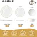 KINGSTONE Bone China Dinnerware Set, 12-Piece Dishes Set for 4, Elegant Gold Trim Ceramic Plates & Bowls, Lightweight Translucent Dishware for Home Dining, Festival Banquet, Party & Gift