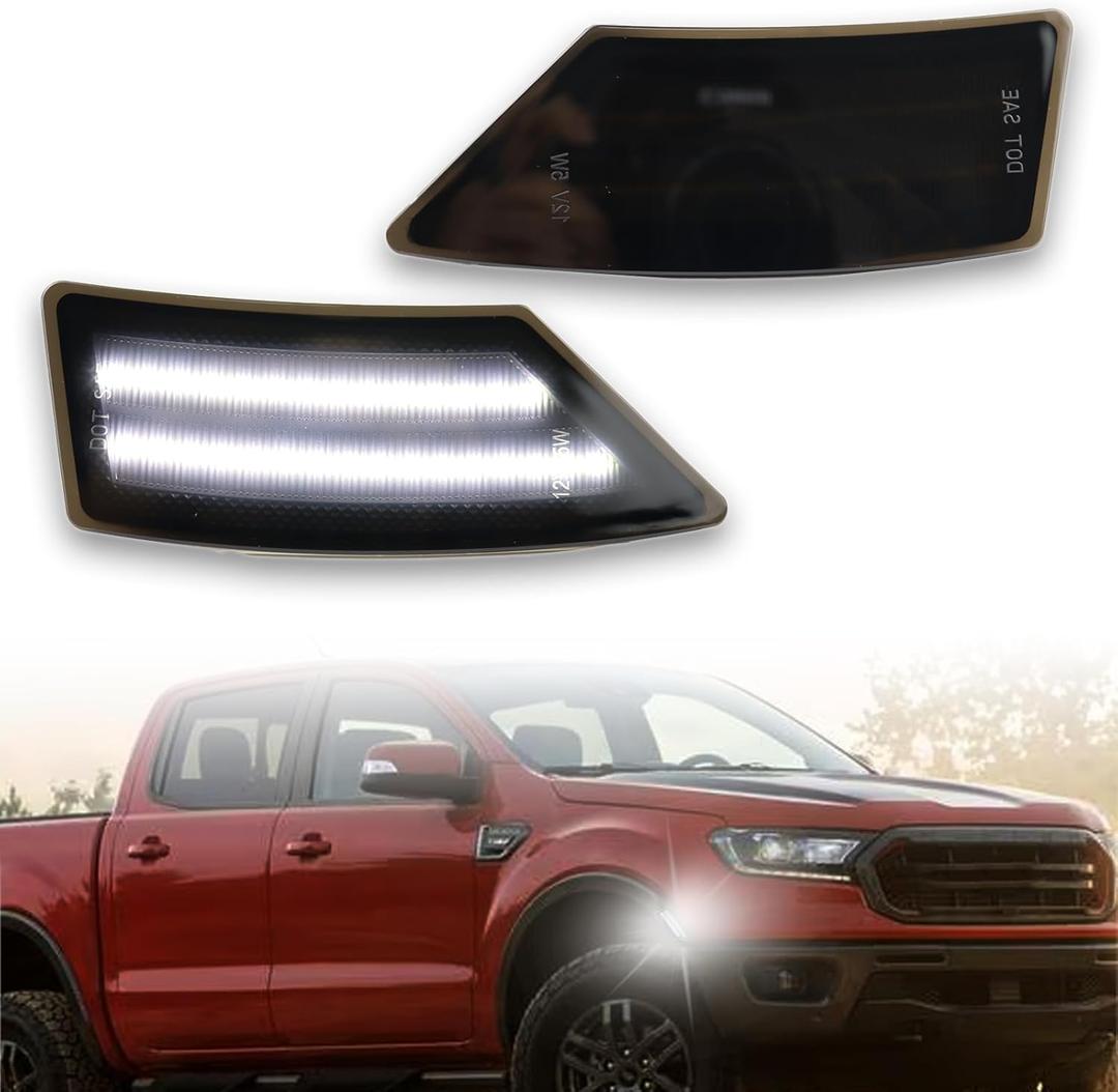 LED Front Fender LED Side Marker Lights Kit for Ford Ranger Lariat XL XLT 2019 2020 2021 2022 2023,Smoked Lens Side Bumper Marker Lamps,2pcs