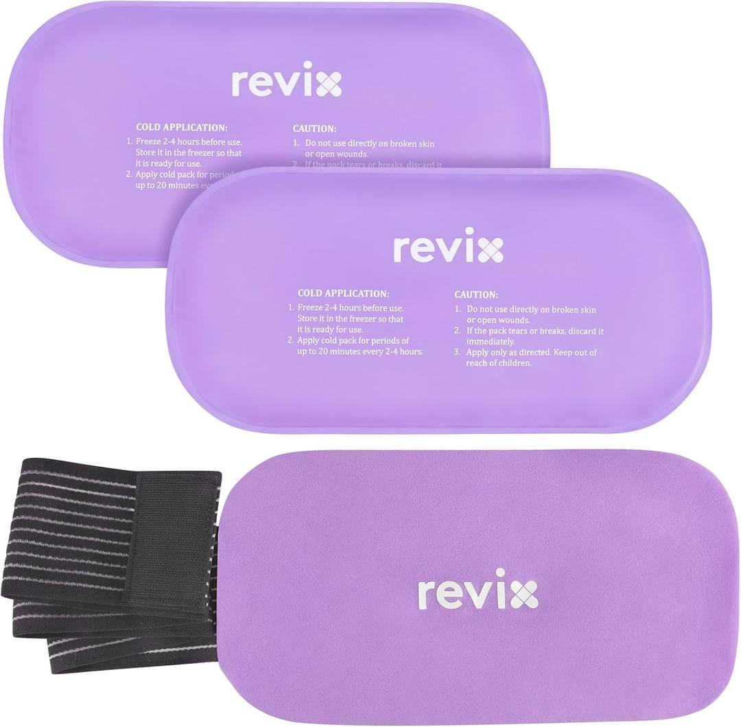 REVIX Reusable Ice Packs for Injuries, 2 Gel Ice Packs Set, Soft Hot & Cold Therapy for Shoulder, Back, Knee, Abdomen, Soothing Discomfort and Fatigue, 12" x 6" Purple