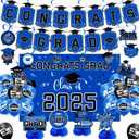 Graduation Decorations 2025 Blue Themed Set - Congrats Grad Banner, Class of 2025 Backdrop, Balloons & Streamers Kit - Complete Party Supplies for High School & College Celebrations