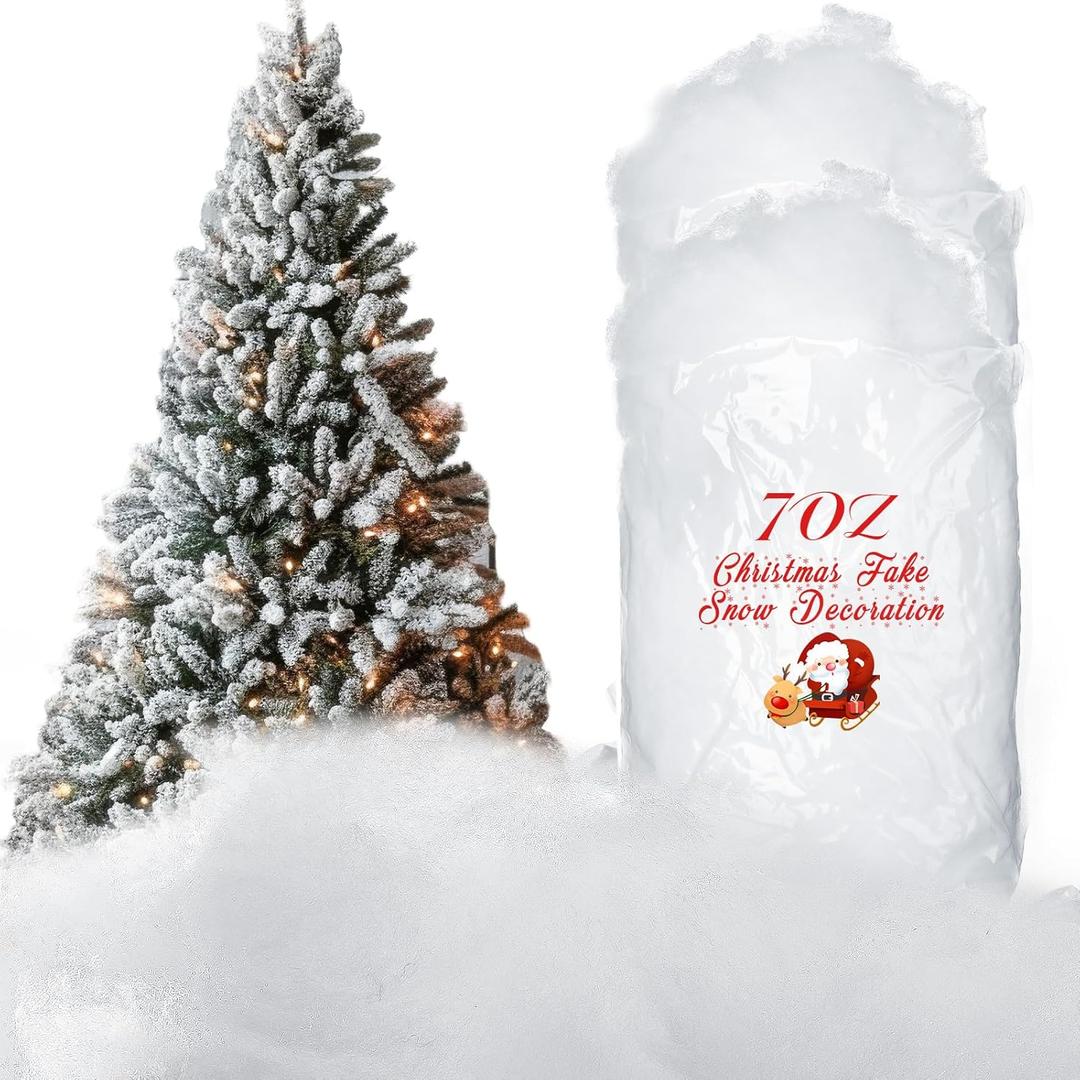 Tatuo 14 oz Fake Snow 7 Oz/200 g Per Bag Artificial Fake Cotton Christmas White Cloud Faux Fluffy Snow Indoor Soft for Winter Christmas Tree Mantle Village Nativity Scene