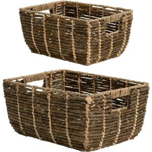 StorageWorks Wicker Baskets for Organizing, Handwoven Storage Basket with Built-in Handles, Banana Leaf Organizer for Home Decor, Set of 2