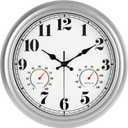 JENLYSTIME 13 Inch Outdoor Clock, Waterproof and Silent, with Thermometer and Hygrometer, Large Numbers for Easy Reading, Perfect for Home, Office, Bedroom, Kitchen, Porch, Garden, Pool (Silver)