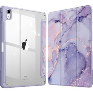 Fintie Hybrid Slim Case for iPad (A16) 11th Generation 11 Inch (2025), iPad 10th Generation 10.9 Inch (2022) - Shockproof Cover with Clear Transparent Back Shell & Pencil Holder, Lilac Marble