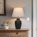 Cinkeda 22" Black Ceramic Farmhouse Table Lamp with Ginger Jar Design - for Living Room,Dining Room,Bedroom,Office,Nightstand,End Table