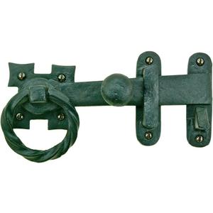 Renovators Supply Manufacturing Black Wrought Iron Ring Pull Gate Latch 7 in Barn Door Fence Gate Lock with Hardware