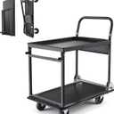 VEVOR Heavy Duty 2 Tier Foldable Platform Hand Truck, 700 lbs Push Tool Cart with High-Strength Steel, Folding Utility Cart for Warehouse, Garage, Workshop, Office