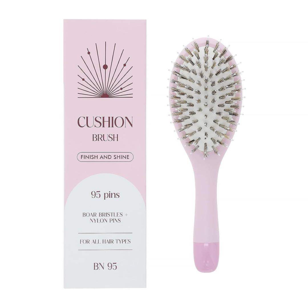 Boar Bristle Hair Brush -boar bristles + nylon pins Smoothes & Detangles All Hair Types, Hairbrush for Women, Men & Kids, Distributes Oils for Natural Shine & Stimulates Scalp (Light Pink)