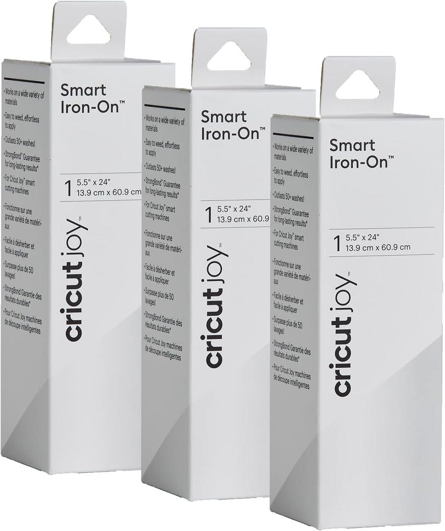 Cricut Joy Smart Iron On, White - 3-Pack of 2ft Rolls (5.5"x24") Heat Transfer Vinyl for Joy Machine- Matless Cutting for Long cuts