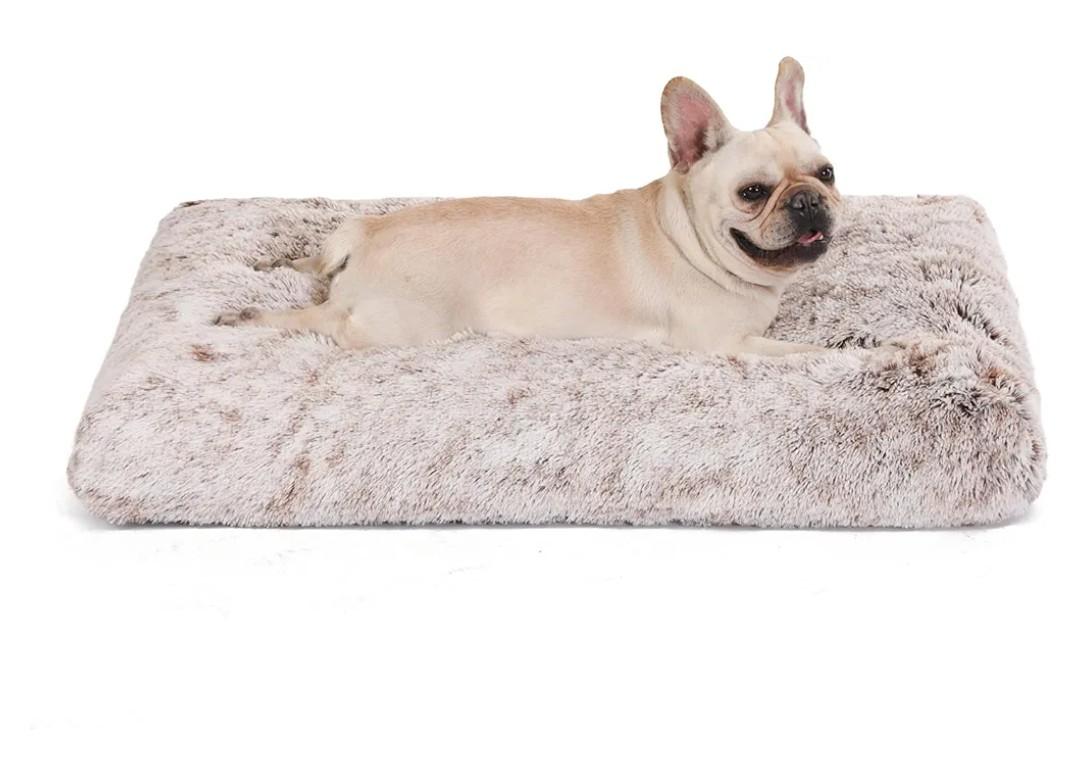 Bedfolks Waterproof Dog Crate Bed,Plush Dog Bed with Removable Washable Cover,Faux Fur Dog Crate Pad for Medium Dogs,Fluffy Dog Kennel Bed 29"x21",Brown