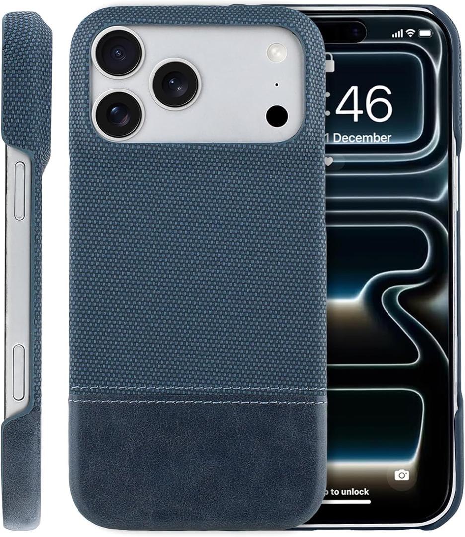 SOKAD Leather Case for iPhone 17 Pro Max Compatible with Magsafe, Vintage Elegant Design for Men Women, Thin Slim Half-Wrap Anti-Slip Protective Phone Case for iPhone 17 Pro Max 6.9", Blue