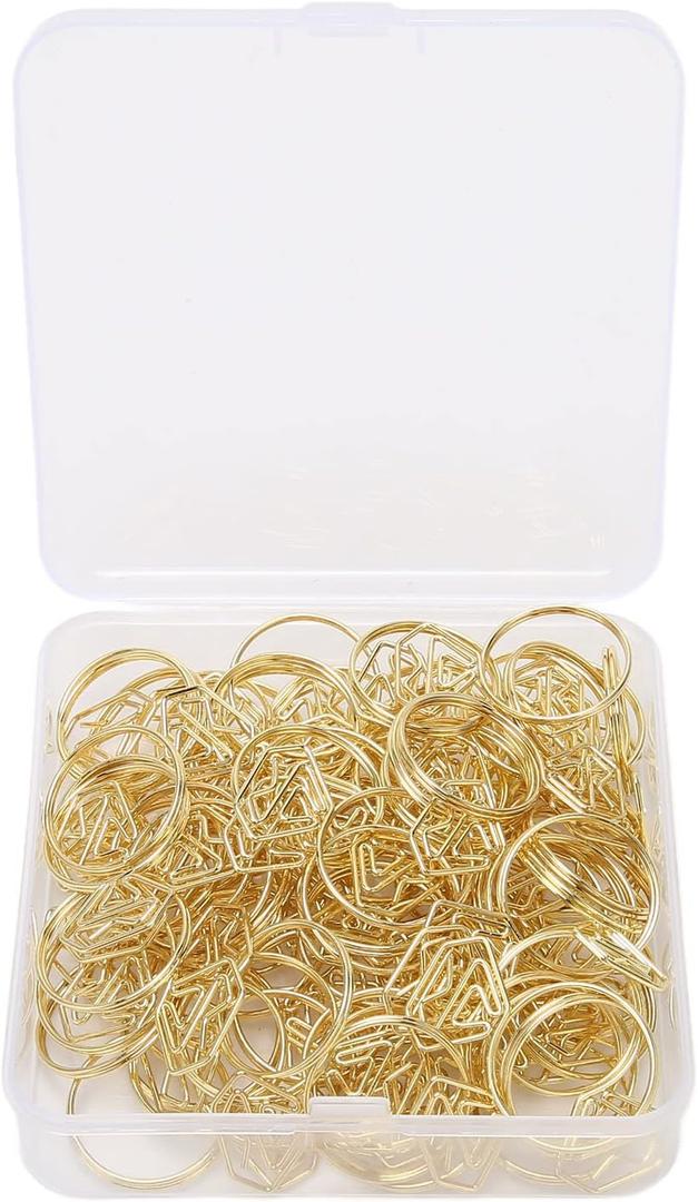 80pcs Ring Shape Paper Clips, Rustproof Metal Iron Lovely Shape Shiny Colors, with Clear Box for Office School Home Art Organization (Gold)