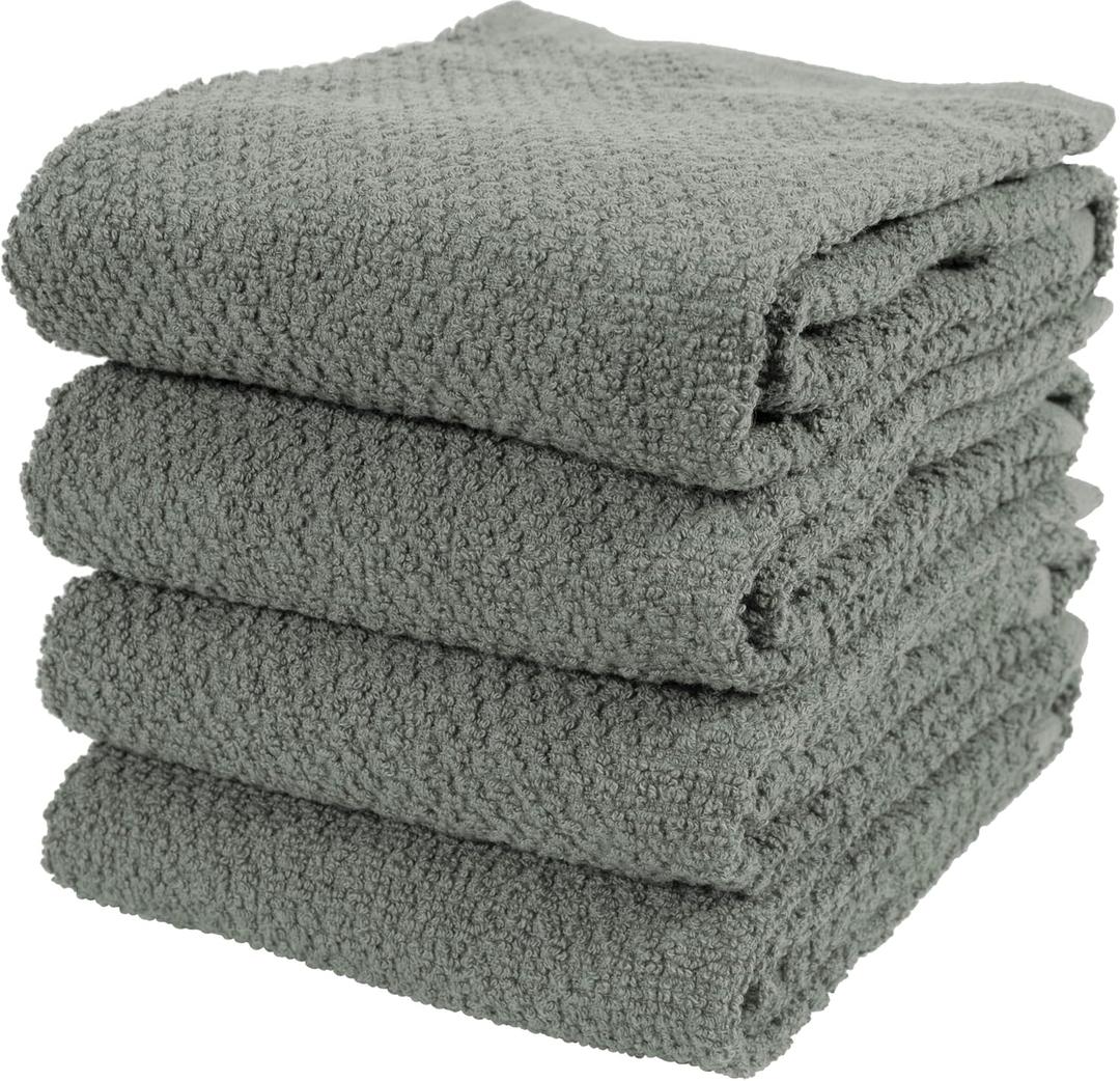 KAF Home Set of 4 Deluxe Popcorn Terry Kitchen Towels | 20 x 30 Inches | 100% Cotton Kitchen Dish Towels (Agave Geen)