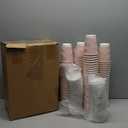 100 Pcs Snowflake Paper Coffee Cups 12 Oz Winter Disposable Extra Thick Insulated Beverage Cups with Leak Proof Lids for Wonderland Winter Christmas Party (Pink)