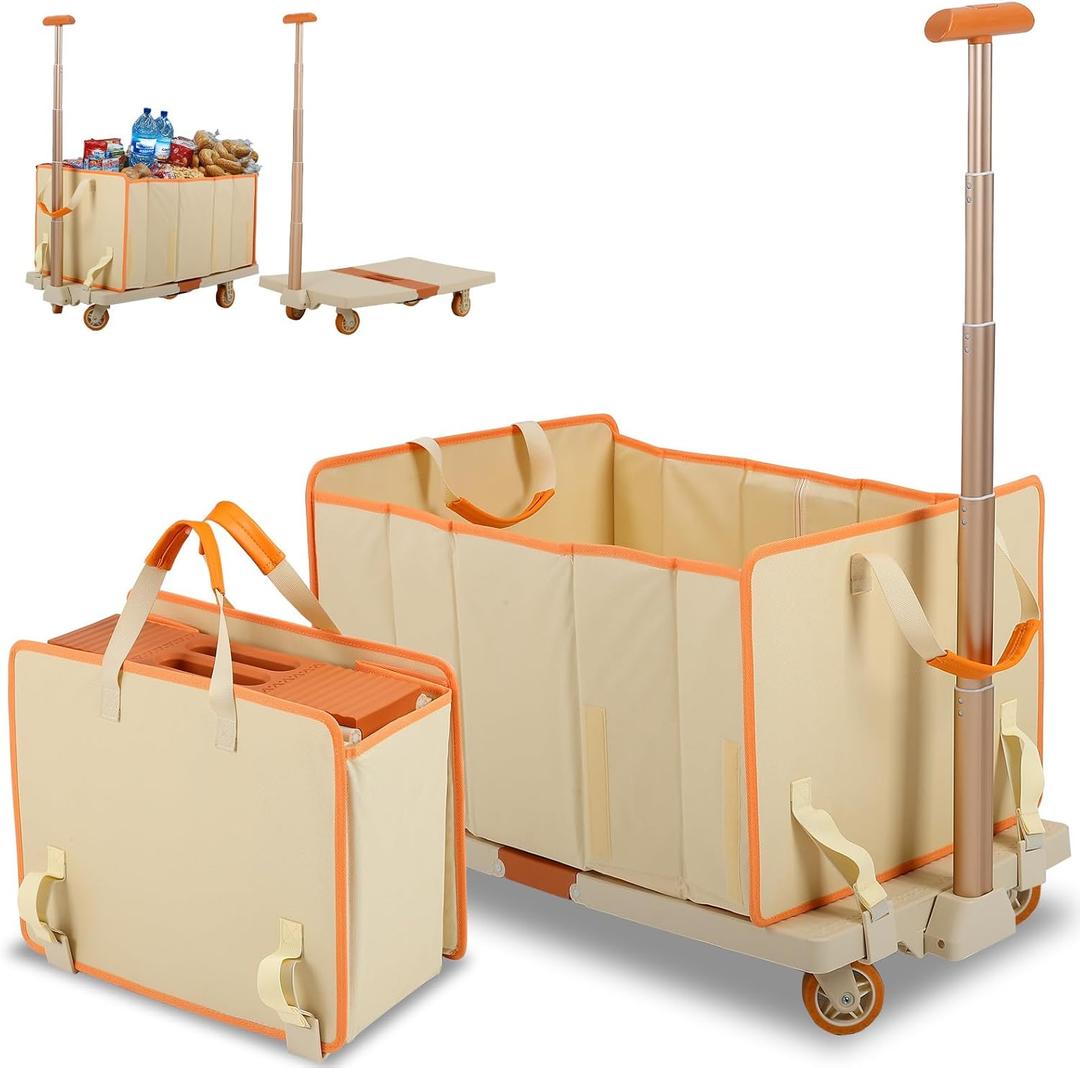 Foldable Shopping Cart,330lbs Folding Cart with Wheels, Utility Foldable Wagon,Collapsible Utility Cart for Camping, Groceries, Garden Care, Pet Stroller (28.35"15.75"18.9")