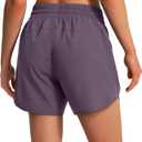 Ksmien Women's 5"/ 7" Athletic Running Shorts Quick Dry Lightweight Workout Gym Shorts with Zipper Pockets UPF 50+ Grey Purple XL