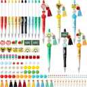 CNhoqc Teacher Appreciation Ballpoint Pens - 12-Set Teacher Appreciation Week Retractable Beadable Ballpoint Pen Wooden Bead Tassel Resealable Foil Pouch Bag Office School Writing Supplies Party Favor