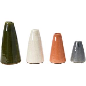Creative Co-Op Conical Stoneware Bud Vases in Crackle Glaze, Olive/Terracotta Tones, Set of 4