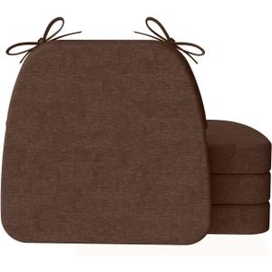 AAAAAcessories D-Shaped Chair Cushions, 2" Thick Dining Chair Pads with Ties and Removable, Machine-Washable Cover, 17" x 16", Set of 4, Brown