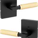 Kwikset Prava Interior Passage Door Knurled Handle, Lever for Closet and Hallway Doors, Reversible Non-Locking Handle Lever, Matte Black and Satin Brass, with Microban Protection