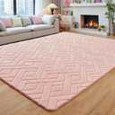 5x7 Pink Washable Area Rug for Girls Bedroom Living Room, Modern Geometric Shag Non-Slip Rugs, Fluffy Plush Soft Memory Foam Carpet for Kids Room Nursery Decor