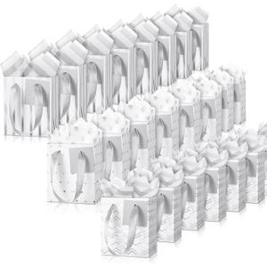 Tenare 24 Pcs Small Gift Bags Mini Metallic Paper Bags Bulk Tiny with Handles Tissue Paper for Jewelry Gift Wrap Mother's Father's Day Graduation Party Supply(4×2.75×4.5 Inch,White Silver)