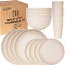Wheat Straw Dinnerware Sets | Unbreakable Dinnerware Sets | Dishwasher Microwave Safe Dinnerware | Eco Friendly Non Breakable Dinnerware Sets | RV Outdoor Camping (Beige, Service for 8 (32 pcs))