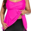 Aqua Eve Women Plus Size Tankini Swimsuit Two Piece Flowy Swimdress Bathing Suits with Shorts Hot Pink, 12W