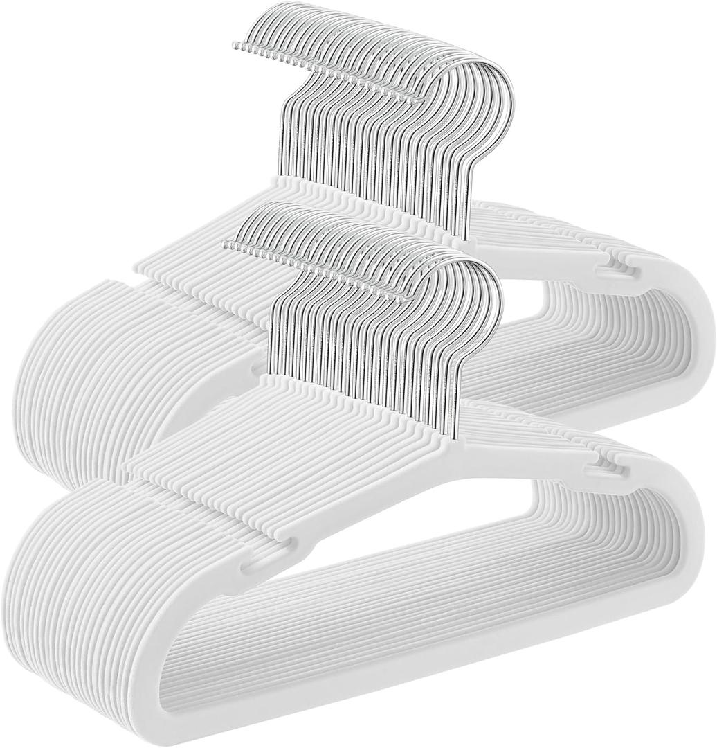 SONGMICS Baby Hangers 50 Pack, 11 x 6.9 Inches, Non-Slip Velvet Kids Hangers for Closet, Space-Saving, Wide Shoulder Notches, Cloud White UCRF037W01