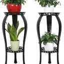 Ufine 2 Tier Metal Plant Stand Indoor Outdoor Iron Art Flower Pot Holder Tall Plant Display Rack for Corner Porch 2-Pack, Black