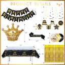 Black and Gold Birthday Decorations for Men Women, Black and Gold Party Decorations Include Crown Hanging Swirls Sach Tablecloth Cake Toppers Banner for Gold and Black Birthday Decorations for Dad