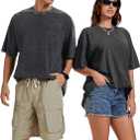 rosemia Oversized Tshirts for Men Vintage Short Sleeve Shirts Acid Wash Basic Tees (Black, S)