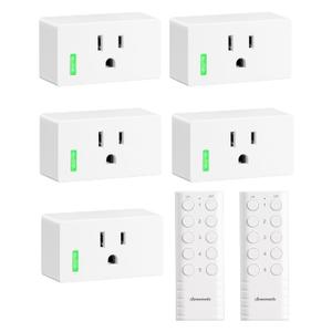 DEWENWILS 200FT Range Remote Control Outlet, No Interference Strong Signal, Indoor Wireless Outlet Switch for Lamps, Fans, Lights, 15A/1800W, ETL Listed (5 Outlets + 2 Remotes)