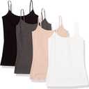 Amazon Essentials Women's Slim-Fit Camisole for Layering and Everyday Wear, Pack of 4, Size Small (Black/Charcoal Heather/Dusty Pink/White)