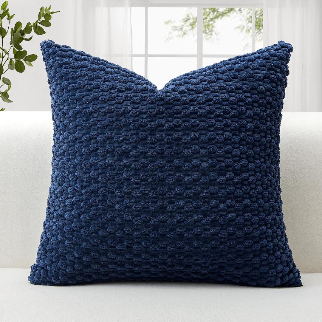 OTOSTAR Corduroy Soft Decorative Throw Pillow Covers 16x16 Inch Square Pillow Covers with 3D Bubble Texture Cushion Case for Couch Sofa Bedroom Boho Pillowcase for Home Decor (Navy Blue)