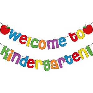 Welcome To Kindergarten Banner First Day of kindergarten Banner Decorations Colorful Back to Preschool Party Decorations Welcome Back to Kindergarten Classroom Bulletin Board Teacher Office