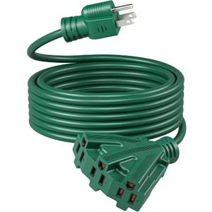 DEWENWILS 25 FT Green Outdoor Tri-Tap Extension Cord Splitter,Halloween Weatherproof 16/3 SJTW Power Cable for Outdoor String Light, Holiday Decoration and Landscaping Lights, ETL Listed, Pack of 1