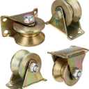 V-Type Groove Wheel, Heavy Duty Rigid Caster with Bracket, for Inverted Track, Rolling Gate, Sliding Gate, Industrial Machines, Wire Rope Rail, Pack of 4 (1.2 inch/32 mm)