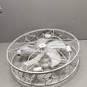 LEDIARY 23 Inch Caged Ceiling Fans with Lights, White Flush Mount Ceiling Fan with Remote, Large Low Profile Bladeless Ceiling Fan Light Fixture for Bedroom, Kitchen, Dining Room-White Gold Color