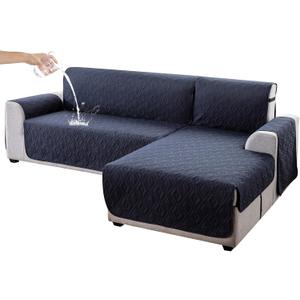 Genina Sectional Couch Covers for Dogs L Shaped Sofa Covers Chaise Lounge Cover Reversible Sofa Cover Sectional Furniture Protector for Pets, Kids (Navy Blue, Small)