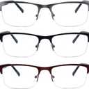 3 Pack Bifocal Reading Glasses for Men Metal Half Frame Bi-focal Readers Clear Top Far/Near Dual-use Eyeglasses,Black/Brown/Gun metal, +1.50