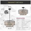 CATINER Black Crystal Chandelier 20" 6-Light Modern Semi Flush Pendant
Luxury Drum K9 Crystal Pendant Chandeliers,for Dining Room Foyer Living Room Bedroom Kitchen,E12 Base