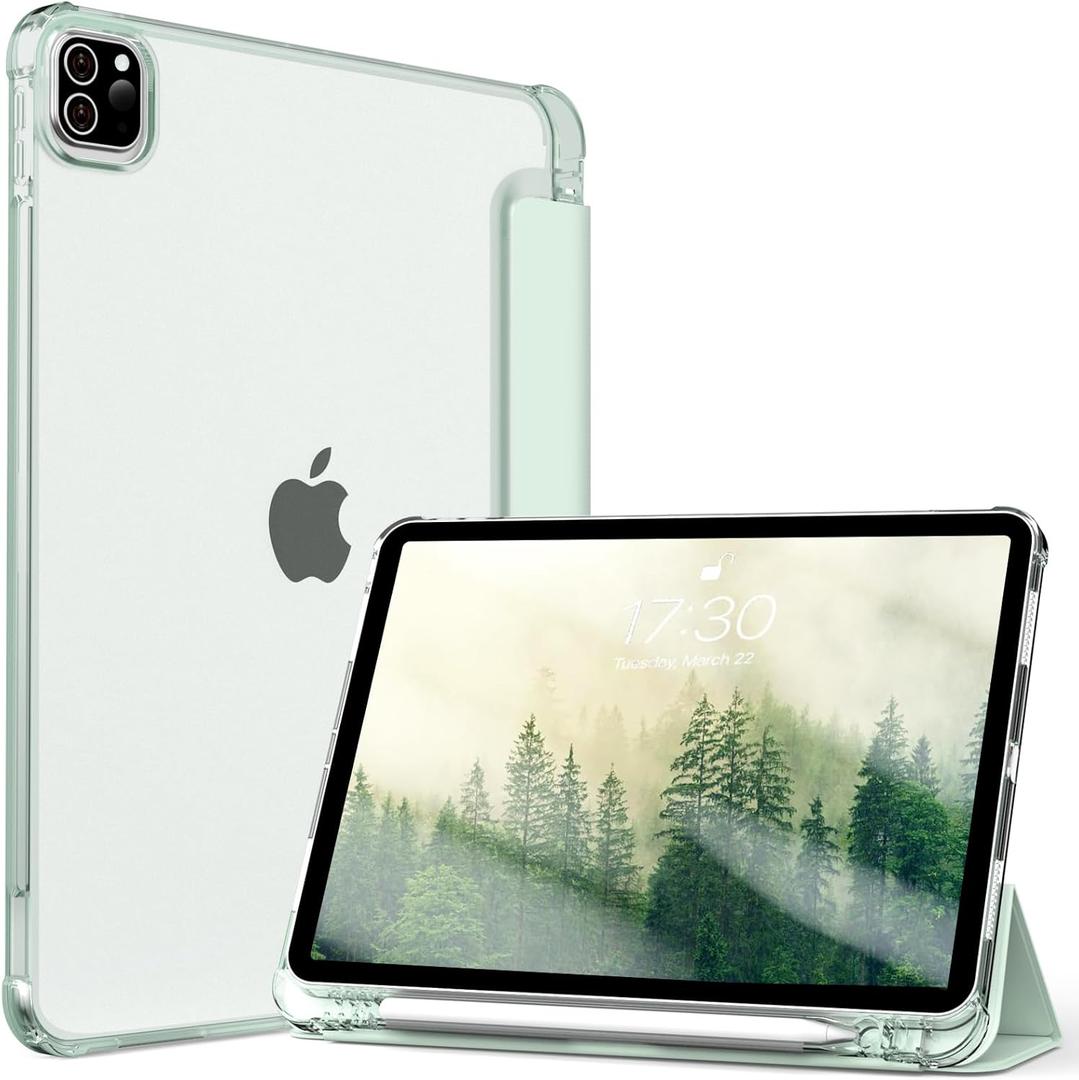 Kenke New iPad Pro 11 Inch Case 4th/ 3rd/ 2nd/ 1st Generation 2022/ 2021/ 2020/ 2018 Built-in Left Side Pencil Holder Support 2nd Pencil Charge Hard Frosted Back Cover (Light Green)