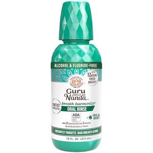 GuruNanda Fresh Breath Mouthwash, ADA-Accepted, Alcohol & Fluoride-Free, Sodium Chlorite, Essential Oils & Vitamins, 12-Hrs Fresh Breath, Wild Mint, 16 oz