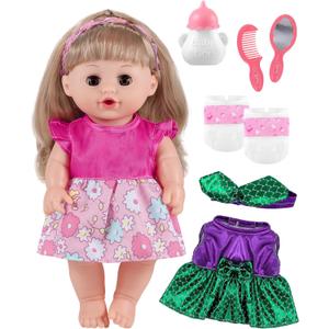 GAGAKU Baby Doll with Hair, 12" Baby Dolls for Girls 3 4 5 6 Years Old, Baby Doll for Toddlers Kids, 12 Inch Baby Dolls with Accessories