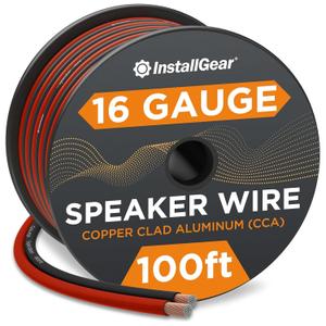 InstallGear 16 Gauge Speaker Cable - 100 ft True Spec Soft Touch Audio Wire for Car Stereos, Home Theater, Surround Sound - Flexible 16 AWG Speaker Wire - Easy Installation - Red/Black