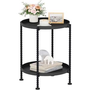 YINMIT 2 Tier End Table,Outdoor Metal Round Side Table,Waterproof Sofa Coffee Side Tables,Bedside Nightstand for Living Room, Bedroom, Office, Balcony