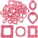 Vicenpal 25 Pcs Vintage Mini Picture Frames Baroque Antique Small Resin Jewelry Display Table Frame for Christmas DIY Photo Holiday Party Decoration (Pink)