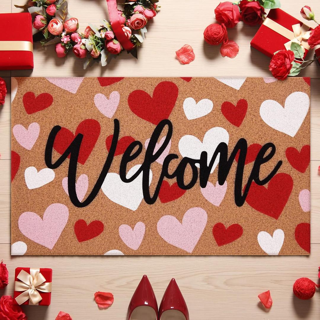 Jenaai Valentine's Day Coir Doormat Outdoor Romantic Valentines Welcome Door Mat 17" x 29" Valentine Floor Mat Non Slip Heavy Duty for Valentine Indoor Outdoor Entrance Door Porch Front Decor
